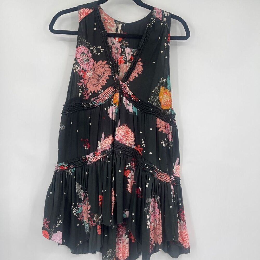 Free People Women's Black Haze Multicolored Floral Tunic Mini Dress Size XS